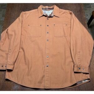 LL Bean Chore Canvas Jacket Mens XXL Beige Barn Shacket Coat Flannel Lined Snap